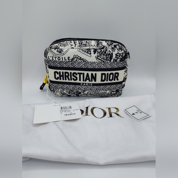 Dior Handbags - NWT NIB Christian Dior Paris Toile Canvas Cosmetic Pouch Black White Gold Zipper